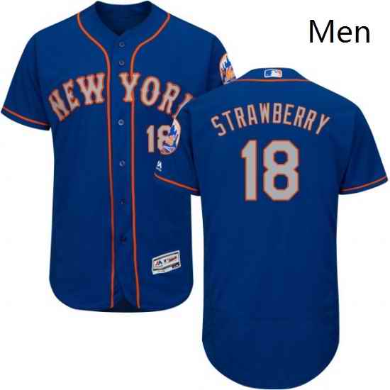 Mens Majestic New York Mets 18 Darryl Strawberry RoyalGray Alternate Flex Base Authentic Collection MLB Jersey